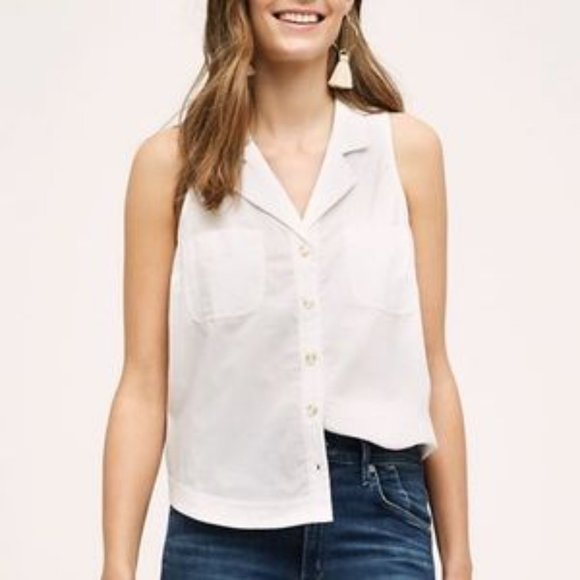 Anthropologie Tops - Anthropologie HD in Paris Tybee White Sleeveless Button Down Double Pocket Top